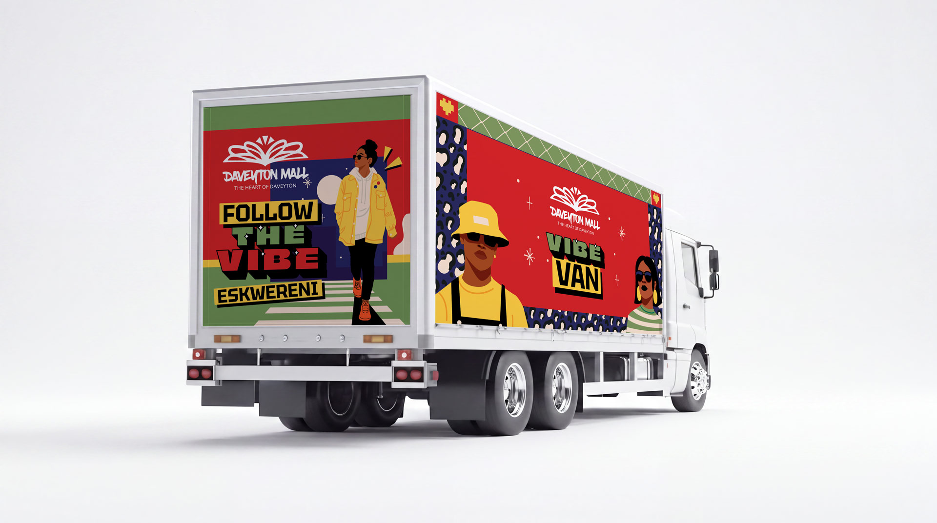 Daveyton Mall Vibe Van branded delivery truck showing rear and side guerrilla marketing campaign graphics